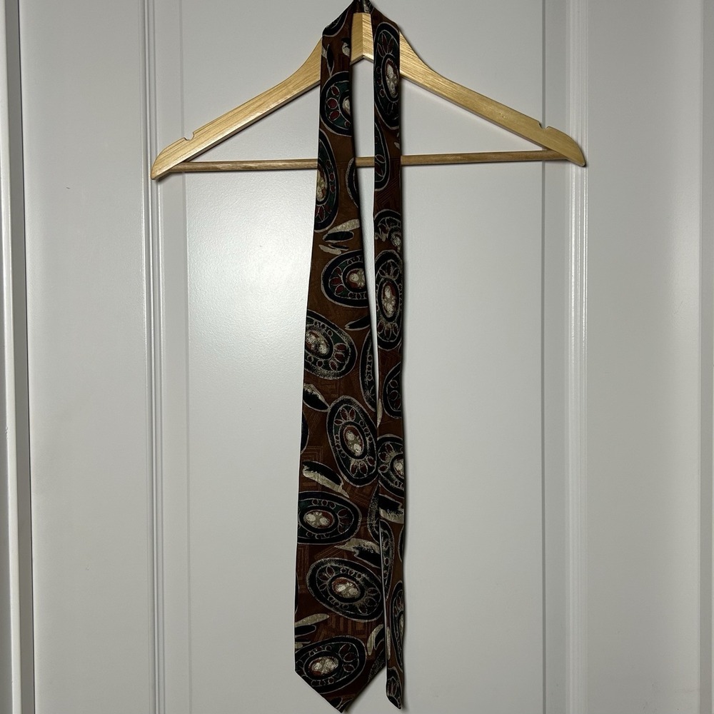 Christian Dior Monsieur Vintage Silk Brown Medallion Print Tie Mod Revival Style